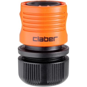 Raccordo Claber per sistemi di irrigazione, arancione e nero.