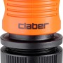 Raccordo Claber per sistemi di irrigazione, arancione e nero.