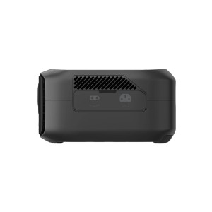 Vista posteriore della Powerstation EcoFlow River 3 nera (245 Wh) con porte.