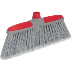 Scopa stradale grigia con testina rossa per la pulizia.