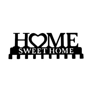 Mensola a muro nera con scritta "Home Sweet Home" e cuore come "O".