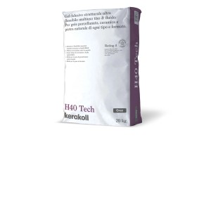Sacco grigio di adesivo per piastrelle H40 Tech di Kerakoll, 20 kg.
