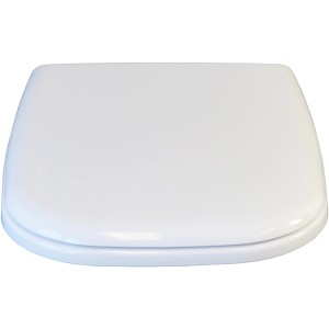 Sedile WC Duravit D-Code bianco con cerniere nascoste in acciaio inox.