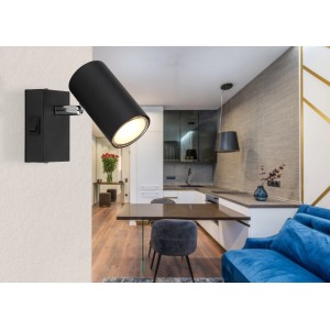 Faretto Globo Robby nero opaco, 1 lampadina, montato a parete.