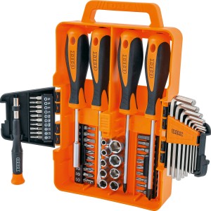 Set cacciaviti e inserti OBI Basic, 52 pezzi in custodia di plastica arancione.