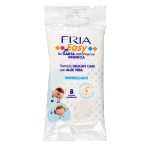 Salviette umidificate FRIA Easy, 8 pezzi, con Aloe Vera per una pulizia delicata.