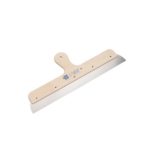 Spatola LUX in acciaio inox, 50 cm, con manico in legno per lavori di muratura e piastrellatura.
