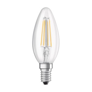 Lampadina LED E14 trasparente a forma di candela. Ideale per illuminazione d'atmosfera.