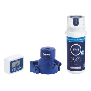 Grohe Blue Starter Set con filtro a carbone attivo, testata filtro e timer per acqua potabile pulita.