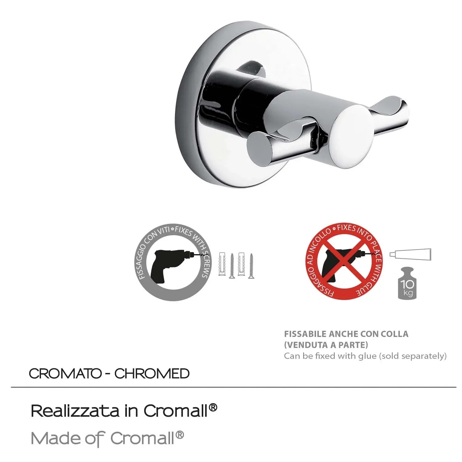 t.b.t. Gancio doppio per doccia, cromato.