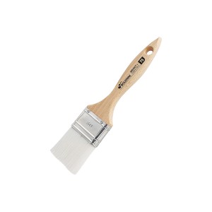 Pennello t.b.t. con manico in legno chiaro e setole bianche.