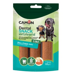 Snack dentale Camón per cani, 100% vegetale, con riso e patate dolci.