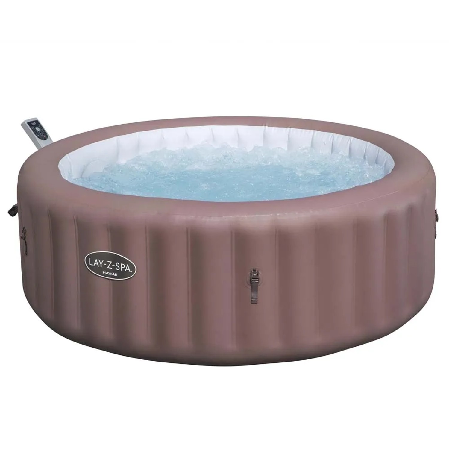 Vasca idromassaggio gonfiabile t.b.t. marrone con pannello di controllo e acqua.