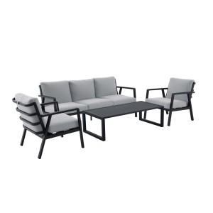Salotto da giardino Tamworth in allum con cuscini poliestere grigio 4 posti