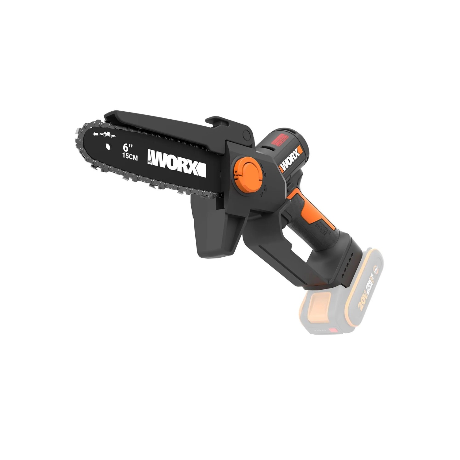 Troncatrice a una mano Worx WG327E.9 (senza batteria/caricabatterie), motosega a batteria 20V per potatura.
