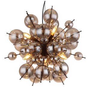 Lampada a sospensione moderna con sfere di vetro fumé come elemento decorativo. Ideale come Sospensioni.
