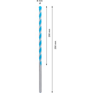 Punta Bosch Expert Multi Construction CYL-9, Ø 8mm, lunghezza 250mm, punta universale per diversi materiali.