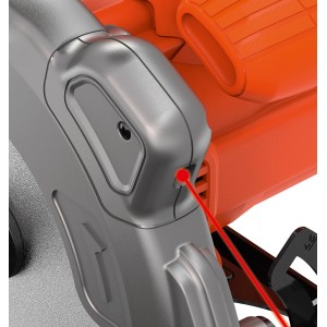 Dettaglio della sega circolare a mano Black+Decker CS1250L con laser