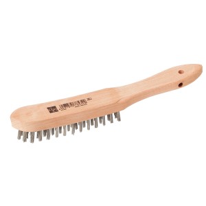 Spazzola a filo d'acciaio LUX con manico in legno, 4 file, per pulire e rimuovere la ruggine da legno e metallo.