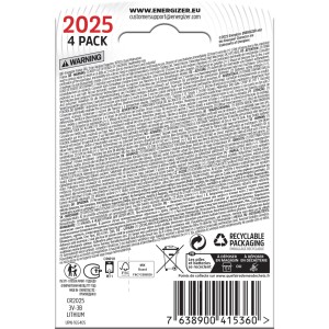 Energizer CR2025 batterie a bottone al litio, confezione da 4 per elettronica.