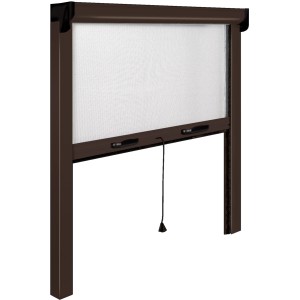 Zanzariera avvolgibile estensibile marrone per finestre.