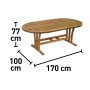 Tavolo da giardino ovale allungabile Chelsea in eucalipto, 170x100 cm, con dimensioni.