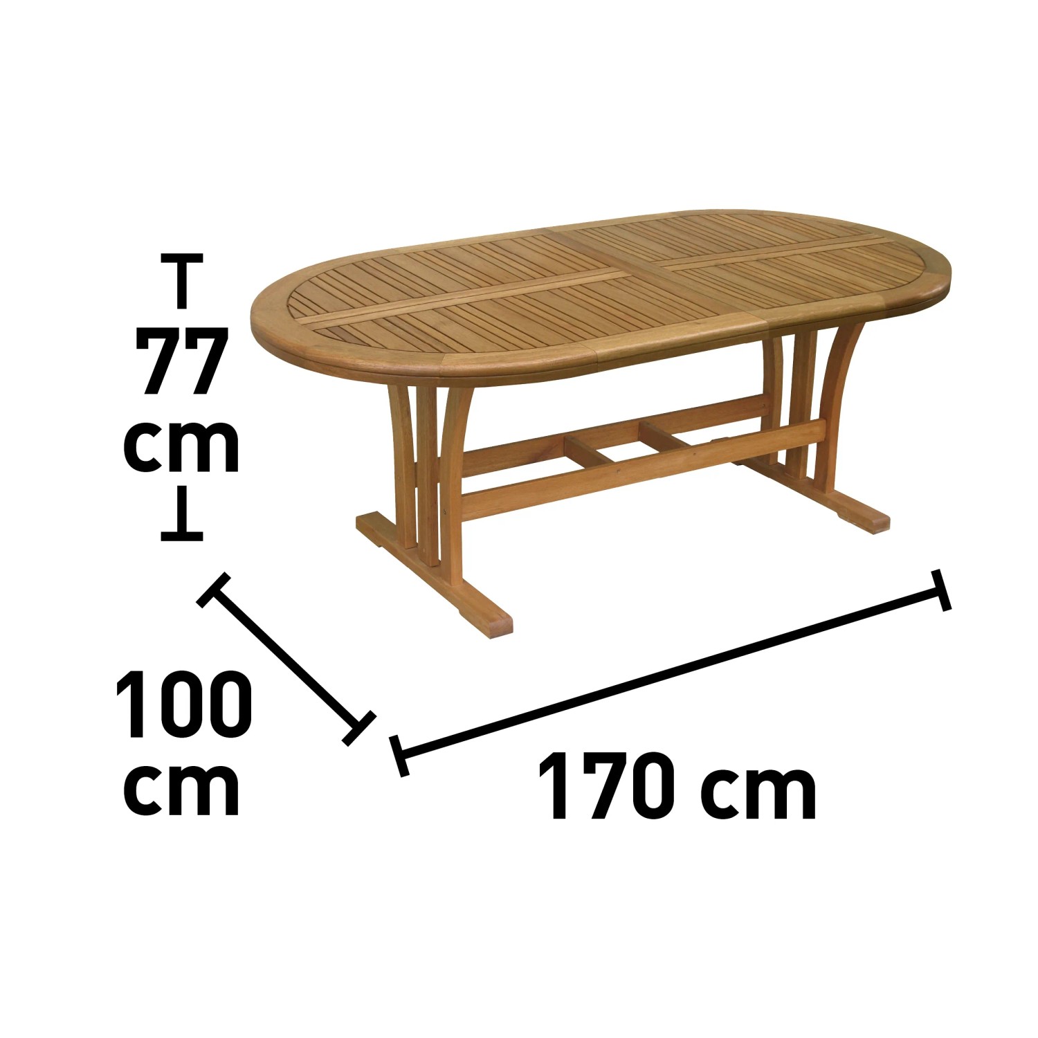 Tavolo da giardino ovale allungabile Chelsea in eucalipto, 170x100 cm, con dimensioni.