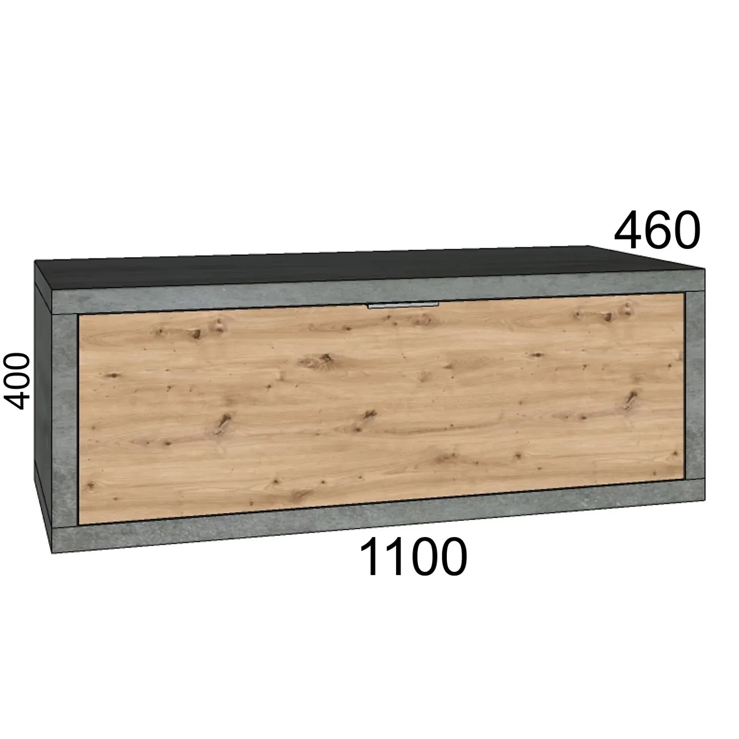 Mobile bagno moderno sospeso con frontale in legno e cornice grigia.