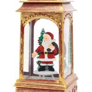 Figura decorativa natalizia illuminata color oro con Babbo Natale e albero per interni.