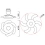 Disegno tecnico di un ventilatore con dimensioni.