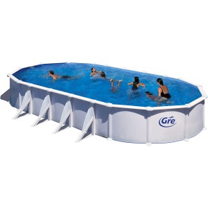 Piscina ovale Gre Atlantis con pareti in acciaio (1000x550x132cm) e bagnanti.