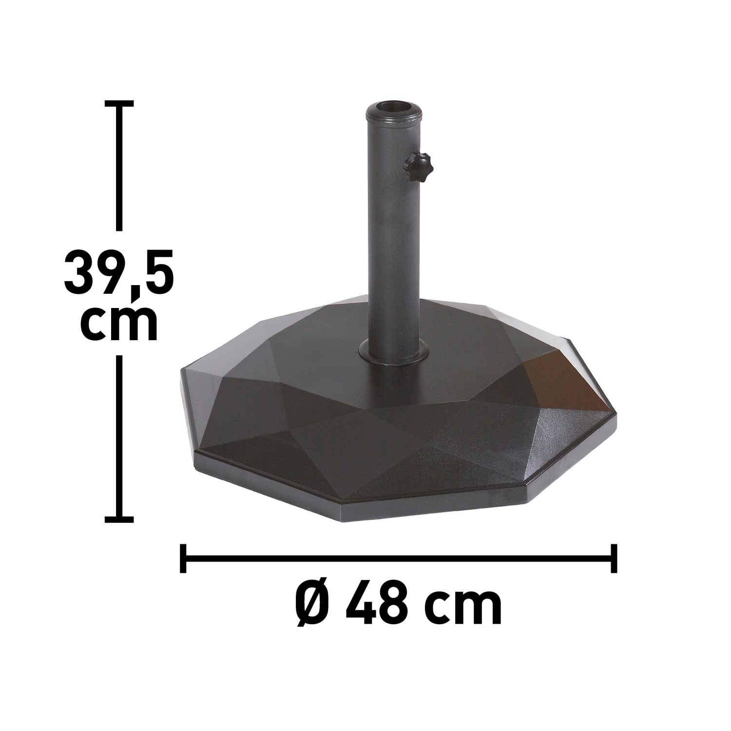 Base per ombrellone Lamont grigio scuro, 25 kg, con base a forma di diamante e supporto per ombrelloni.