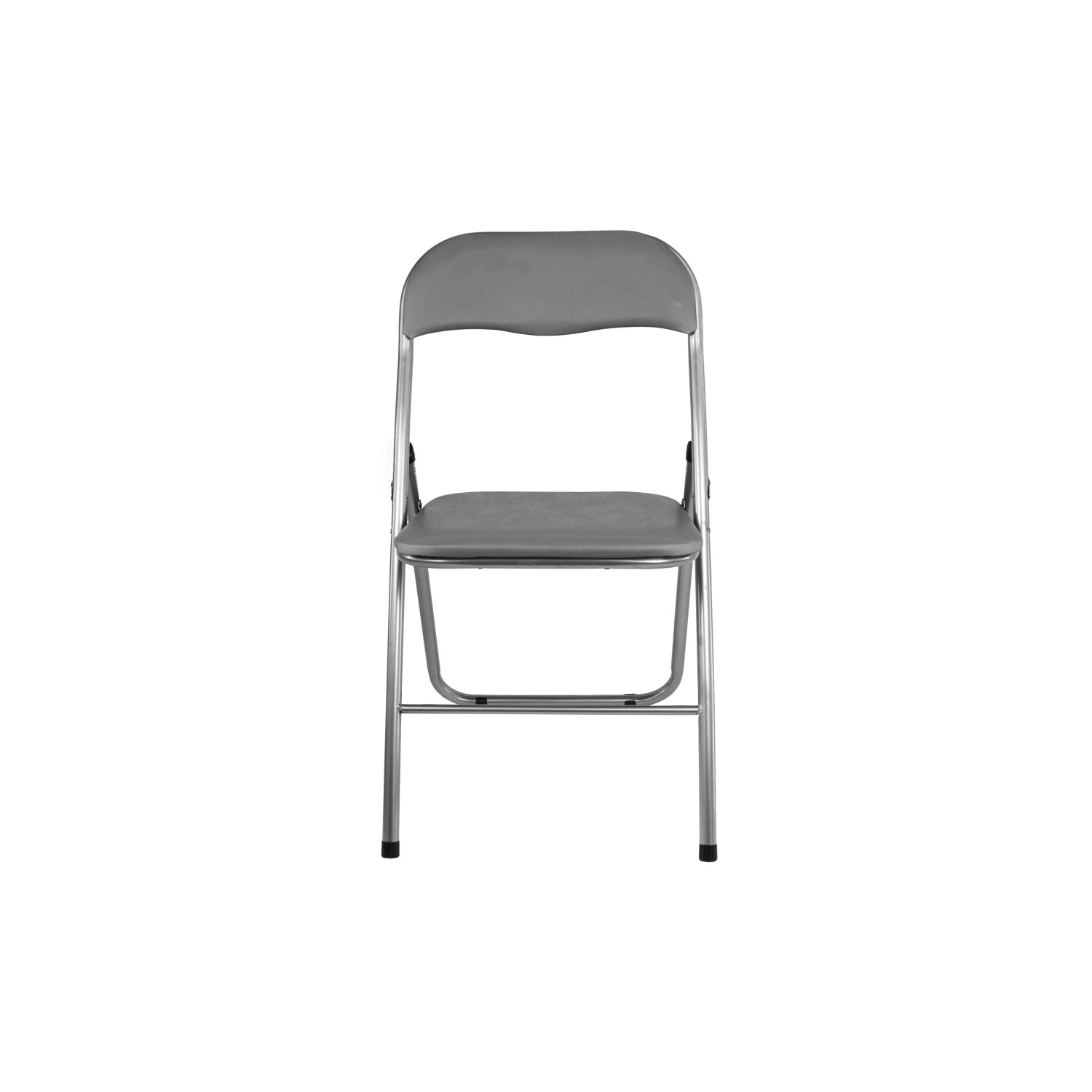 Sedia pieghevole grigia con struttura in metallo, ideale per giardino e balcone.