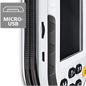 Dettaglio del sistema di ispezione Laserliner VideoPocket: porte e comandi.