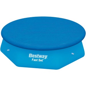 Piscina Bestway Fast Set blu con copertura blu.