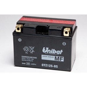 Batteria moto Unibat CTZ12S-BS, adatta per impianti elettrici auto.