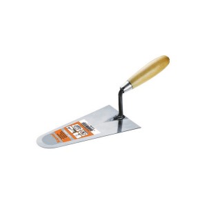 Cazzuola da muratore con manico in legno per lavori di muratura e piastrellatura.