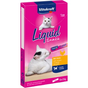 Vitakraft Liquid Snack Pollo, snack per gatti con taurina per occhi e cuore sani, 6x15g.
