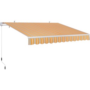 Tenda da sole a strisce t.b.t. in giallo/beige per terrazzi e balconi.