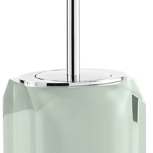 Dettaglio di uno scopino WC Scopini con manico sfaccettato color menta ed elementi cromati.
