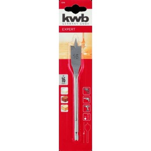 Punta per legno piatta KWB EXPERT 16 mm, adatta per l'uso con trapani a batteria.