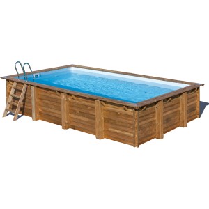 Piscina rettangolare in legno Gre Evora (620x420x133 cm) con scaletta. Marrone.