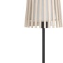 Lampada da tavolo Eglo Fattoria, lampada da tavolo di design con paralume in legno e tessuto in nero, marrone e bianco.