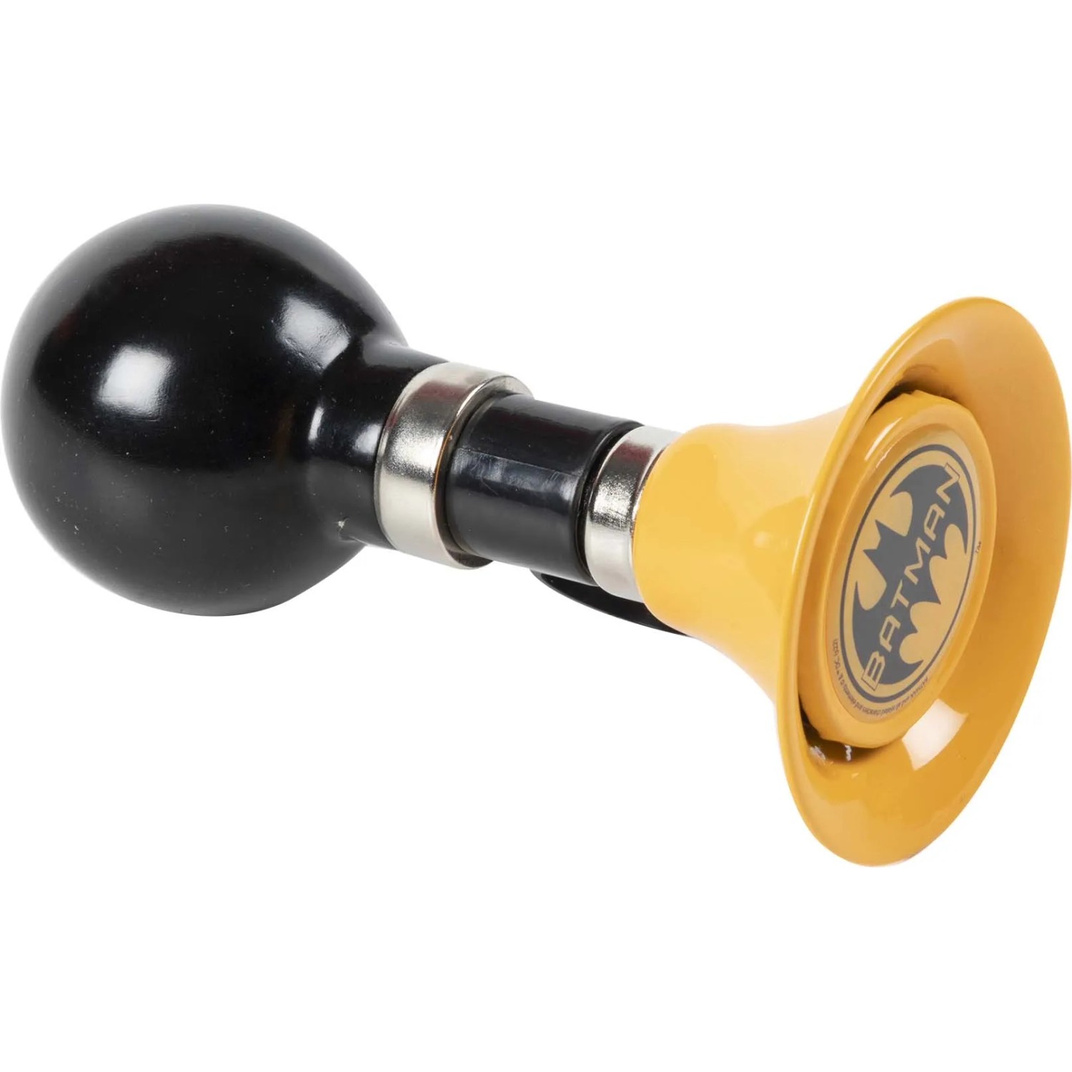 Clacson giallo per bici con logo Batman, accessorio per manubrio.