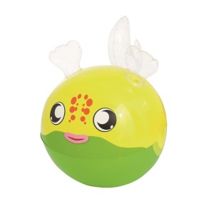 Pesce gonfiabile giallo-verde come giocattolo acquatico per bambini.