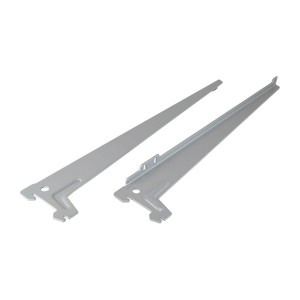 Due staffe angolari argentate a foro singolo, 38 cm, per mensole e costruzione di mobili.
