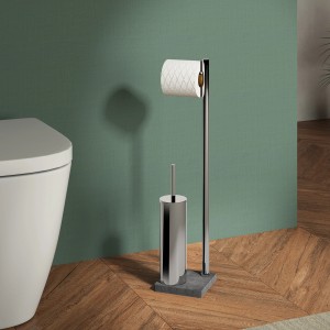 Set WC con portacarta igienica e scopino, cromo/grigio.