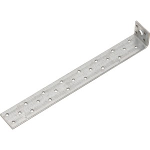 Ancoraggio piatto in acciaio zincato, 300x40x4 mm, angolato con fori per ancoraggio legno su cemento.