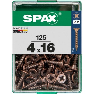 Viti per legno SPAX 4x16 mm, 125 pezzi in contenitore trasparente.