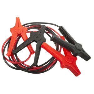 Cavi di avviamento con pinze rosse e nere per impianti elettrici auto.